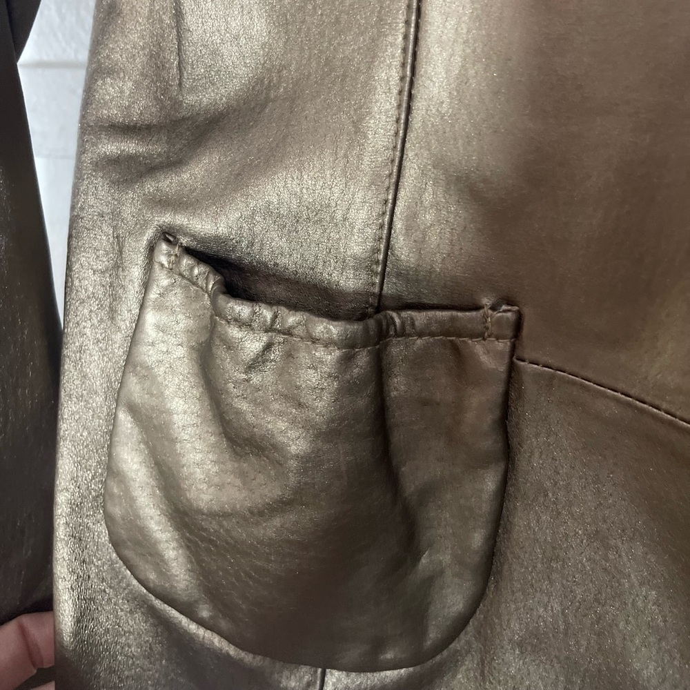 Vintage Brown gold 100% Leather Blazer bomber Jacket Sz M - Picture 7 of 8